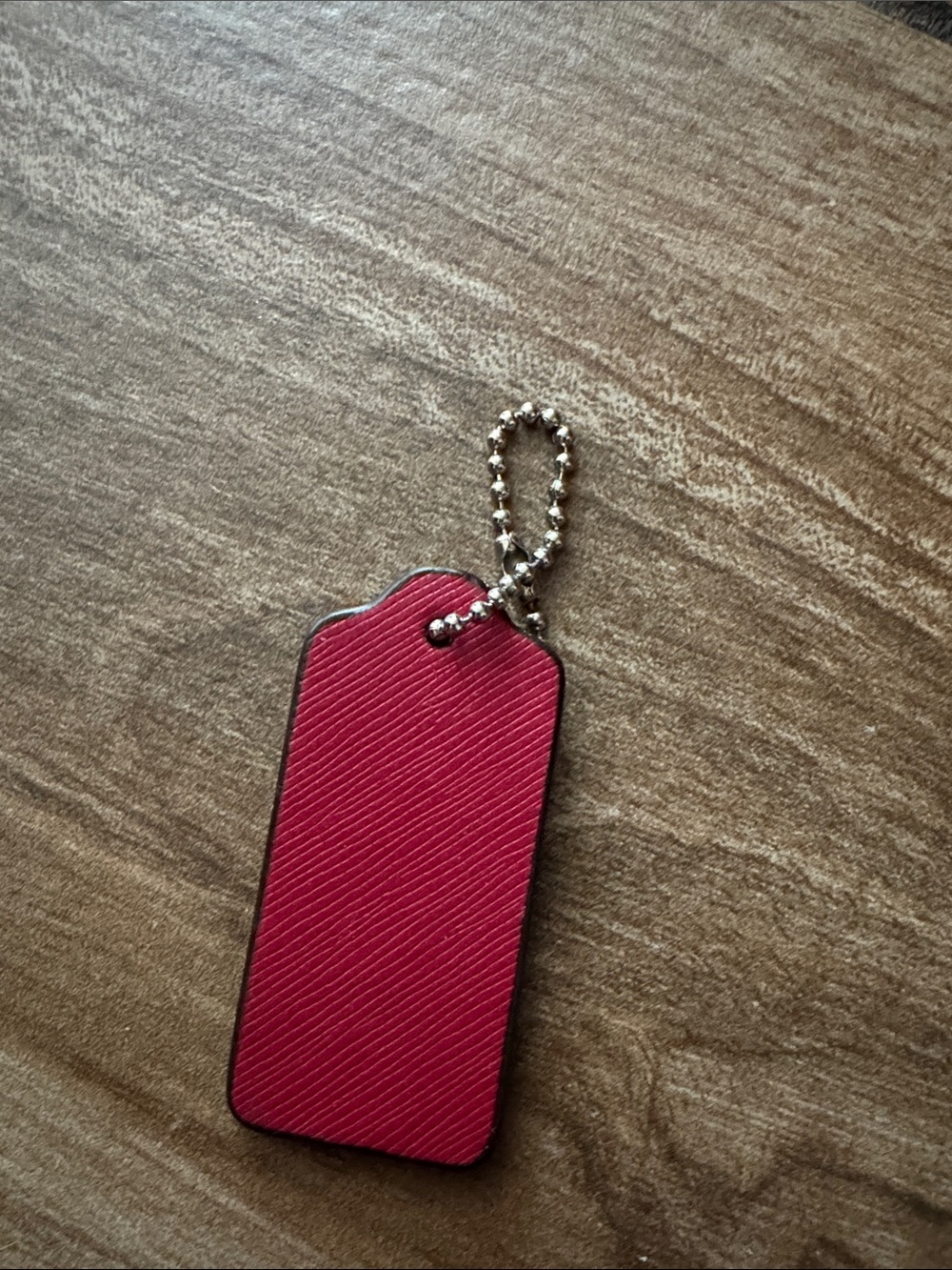 Coach Hot Pink Leather Tag Keychain with Silver Chain - Picture 2 of 2